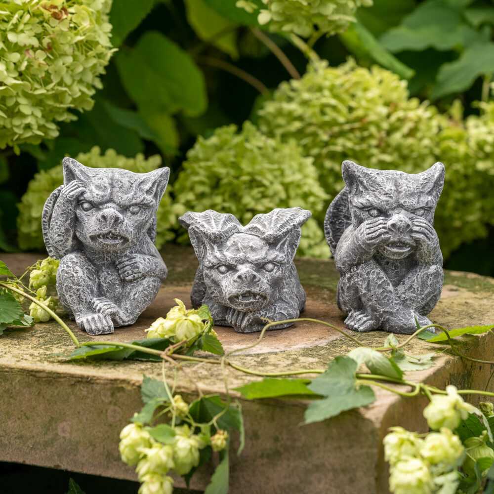 Gargoyle 3er Set | Steinguss, grau | H 12cm x T 10cm