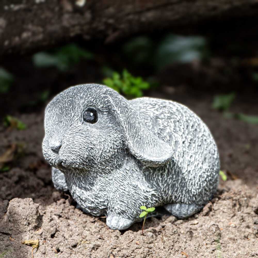 Hase, Skulptur, Klein, Widder | Stein, Grau | H 10,0 x B 15,0 cm