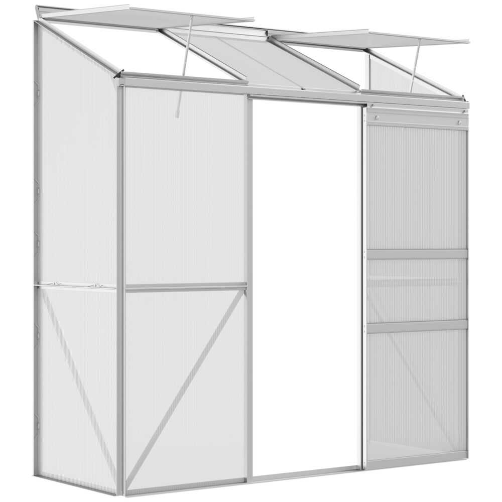 Outsunny Gewächshaus, Tomatenhaus, Treibhaus mit Schiebetür, Aufklappbare Dachfenster, aus Polycarbonat und Alu, Silber, 192 x 68 x 196 cm