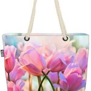 VOID Strandtasche (1-tlg), Rosa Tulpen Blumen Strauss tulpe blume frühling gewächshaus blumenmus