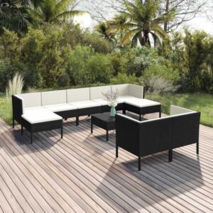 10-tlg. Garten-Lounge-Set,Gartenmöbel-Set mit Auflagen Poly Rattan Schwarz vidaXL