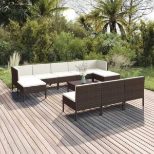 11-tlg. Garten-Lounge-Set,Gartenmöbel-Set mit Auflagen Poly Rattan Braun vidaXL