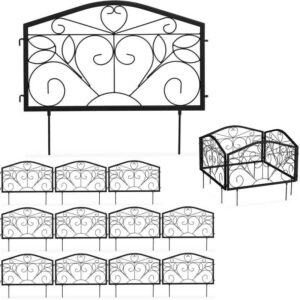 12 tlg. Beetzaun, Beetumrandung für Garten, Steckzaun Eisen, antik, Ornamente, Zierzaun HxB: 33 x 675 cm, schwarz