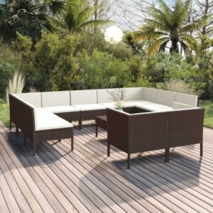 12-tlg. Garten-Lounge-Set,Gartenmöbel-Set mit Auflagen Poly Rattan Braun vidaXL