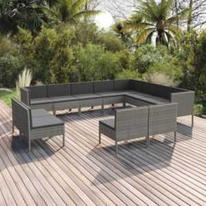 12-tlg. Garten-Lounge-Set,Gartenmöbel-Set mit Auflagen Poly Rattan Grau vidaXL