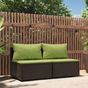 2 Stk. Garten-Mittelsofas mit Kissen,Gartensofa Braun Poly Rattan vidaXL