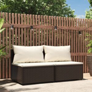 2 Stk. Garten-Mittelsofas mit Kissen,Gartensofa Braun Poly Rattan vidaXL