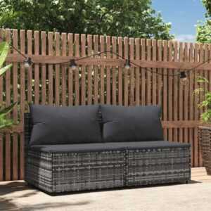 2 Stk. Garten-Mittelsofas mit Kissen,Gartensofa Grau Poly Rattan vidaXL