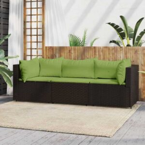 3-tlg. Garten-Lounge-Set Gartenmöbel Set Sitzgruppe Essgruppe mit Kissen Braun Poly Rattan DE46330 - Braun