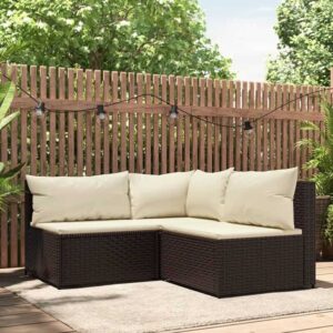 3-tlg. Garten-Lounge-Set,Gartenmöbel-Set mit Kissen Braun Poly Rattan vidaXL