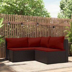 3-tlg. Garten-Lounge-Set,Gartenmöbel-Set mit Kissen Braun Poly Rattan vidaXL