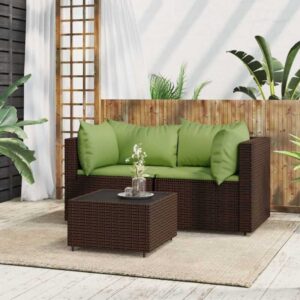 3-tlg. Garten-Lounge-Set,Gartenmöbel-Set mit Kissen Braun Poly Rattan vidaXL