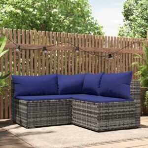 3-tlg. Garten-Lounge-Set,Gartenmöbel-Set mit Kissen Grau Poly Rattan vidaXL