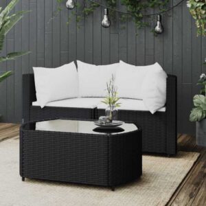 3-tlg. Garten-Lounge-Set,Gartenmöbel-Set mit Kissen Schwarz Poly Rattan vidaXL