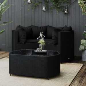 4-tlg. Garten-Lounge-Set Gartenmöbel Set Sitzgruppe Essgruppe mit Kissen Schwarz Poly Rattan DE41105 - Schwarz