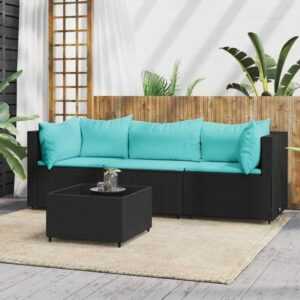 4-tlg. Garten-Lounge-Set Gartenmöbel Set Sitzgruppe Essgruppe mit Kissen Schwarz Poly Rattan DE77845 - Schwarz