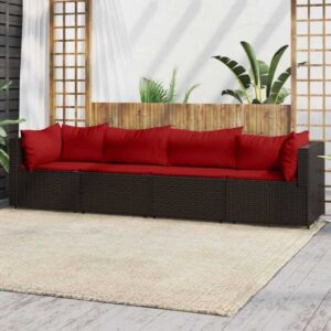 4-tlg. Garten-Lounge-Set,Gartenmöbel-Set mit Kissen Braun Poly Rattan vidaXL