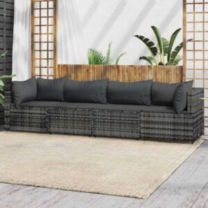 4-tlg. Garten-Lounge-Set,Gartenmöbel-Set mit Kissen Grau Poly Rattan vidaXL