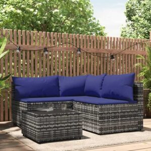 4-tlg. Garten-Lounge-Set,Gartenmöbel-Set mit Kissen Grau Poly Rattan vidaXL