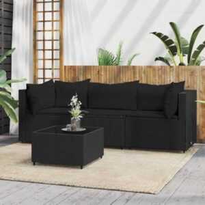 4-tlg. Garten-Lounge-Set,Gartenmöbel-Set mit Kissen Schwarz Poly Rattan vidaXL