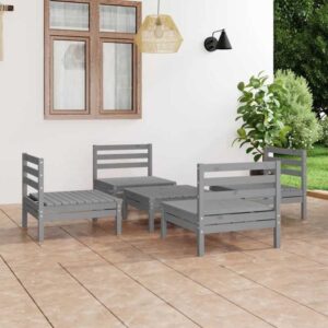 5-tlg. Garten-Lounge-Set,Gartenmöbel-Set Grau Kiefer Massivholz vidaXL