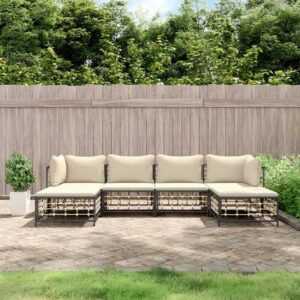 6-tlg. Garten-Lounge-Set,Gartenmöbel-Set mit Kissen Anthrazit Poly Rattan vidaXL