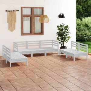 7-tlg. Garten-Lounge-Set,Gartenmöbel-Set Weiß Massivholz Kiefer vidaXL