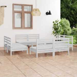 8-tlg. Garten-Lounge-Set Gartenmöbel Set Sitzgruppe Essgruppe Weiß Kiefer Massivholz DE33244 - Weiß