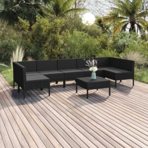 8-tlg. Garten-Lounge-Set,Gartenmöbel-Set mit Auflagen Poly Rattan Schwarz vidaXL