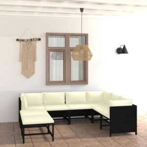 8-tlg. Garten-Lounge-Set,Gartenmöbel-Set mit Kissen Poly Rattan Schwarz vidaXL