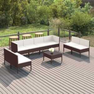 9-tlg. Garten-Lounge-Set,Gartenmöbel-Set mit Auflagen Poly Rattan Braun vidaXL