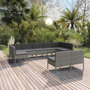 9-tlg. Garten-Lounge-Set,Gartenmöbel-Set mit Auflagen Poly Rattan Grau vidaXL