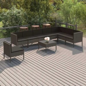 9-tlg. Garten-Lounge-Set,Gartenmöbel-Set mit Auflagen Poly Rattan Grau vidaXL