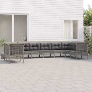 9-tlg. Garten-Lounge-Set,Gartenmöbel-Set mit Kissen Grau Poly Rattan vidaXL