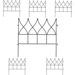 Beetzaun, HxB je 45 x 48 cm, 6 Zaunelemente, Garten Beeteinfassung zum Stecken, Metall, Spitzen-Form, schwarz - Relaxdays