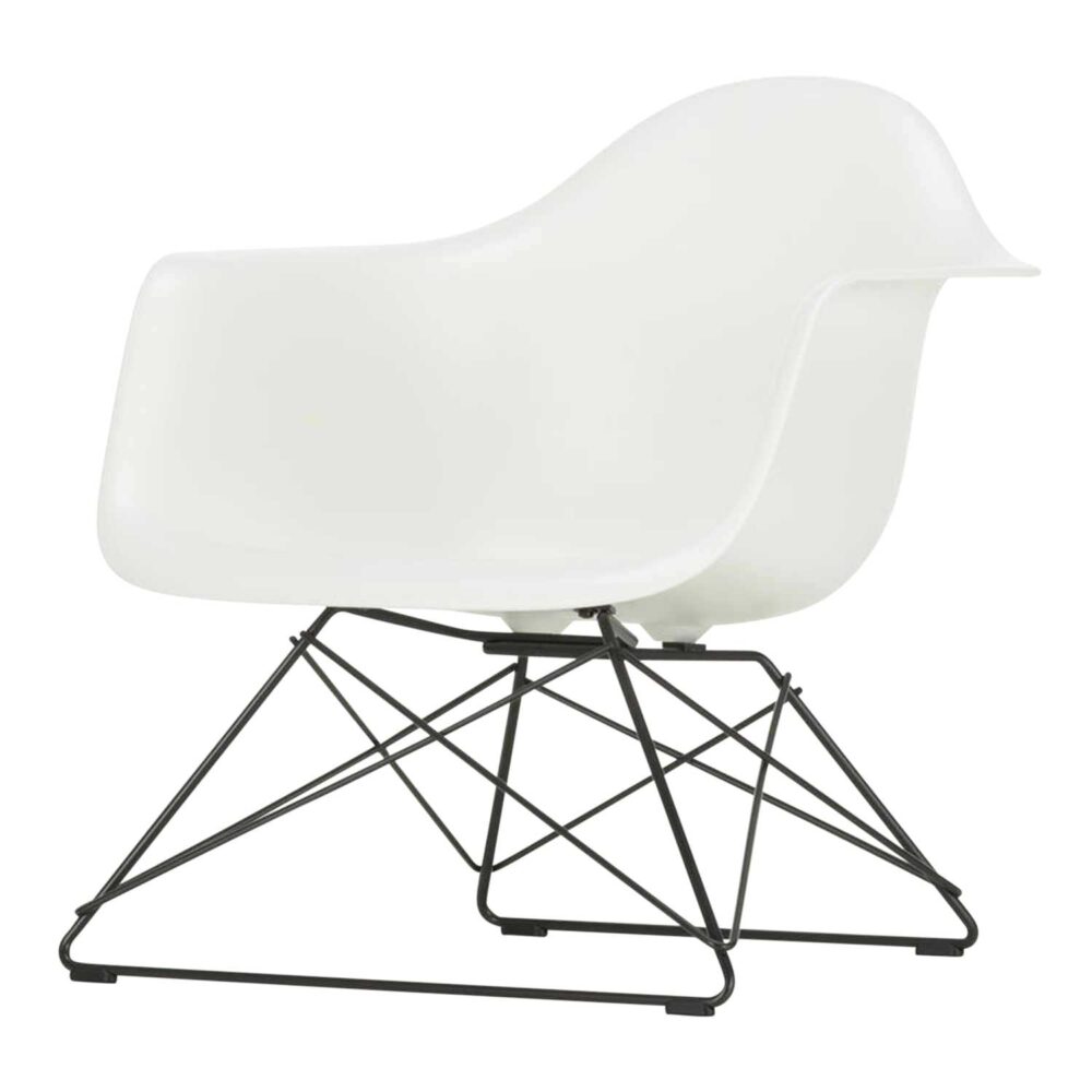 Eames Plastic Lounge Armchair RE LAR Sessel, Sitzschale RE tiefschwarz re, Untergestell weiss pulverbeschichtet (glatt), Gleiter basic dark für har...