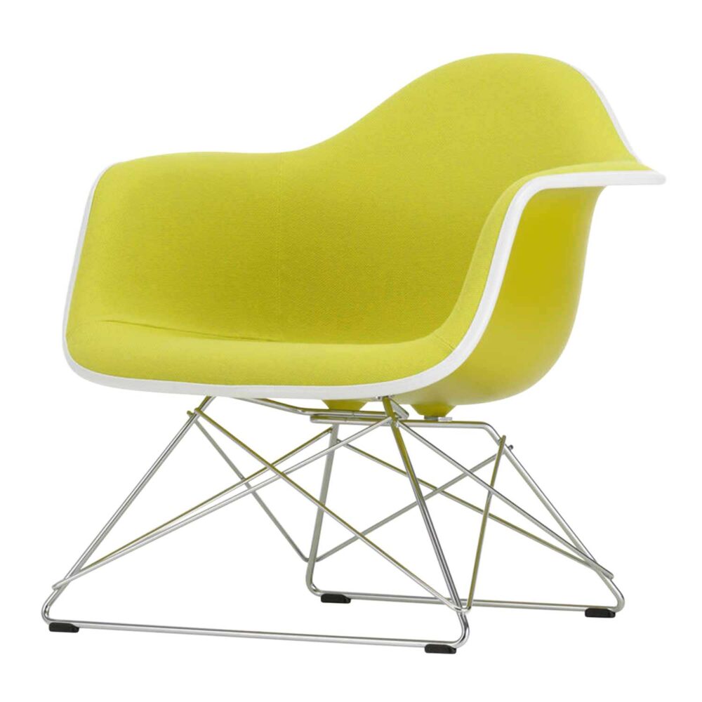 Eames Plastic Lounge Armchair RE LAR Vollpolster Sessel, Sitzschale RE citron re, Stoff Hopsak F60 dunkelgrau/nero, Keder basic dark, Drahtunterges...