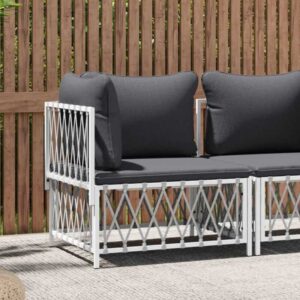 Garten-Ecksofa mit Kissen Weiß Gewebe vidaXL705748