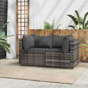 Garten-Ecksofas mit Kissen 2 Stk. Grau Poly Rattan vidaXL623984