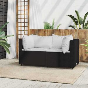 Garten-Ecksofas mit Kissen 2 Stk. Schwarz Poly Rattan vidaXL454404