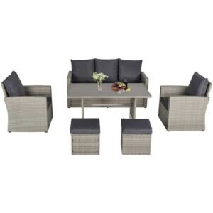 Poly Rattan Sitzgruppe 6 tlg. Garten Essgruppe Sofa-Set Sofa Lounge Hocker Hof Balkon Pool pe Rattan Grau - Grau - Outsunny