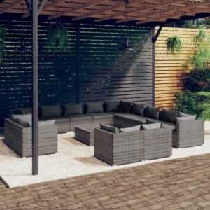 Vidaxl - 14-tlg. Garten-Lounge-Set mit Kissen Grau Poly Rattan Grau