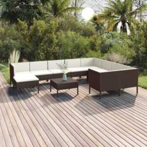 11-tlg. Garten-Lounge-Set mit Auflagen Poly Rattan Braun Vidaxl Braun