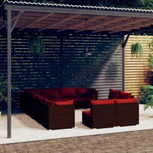 12-tlg. Garten-Lounge-Set mit Kissen Braun Poly Rattan Vidaxl Braun