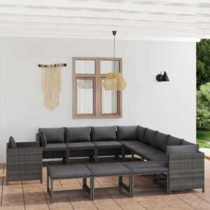 12-tlg. Garten-Lounge-Set mit Kissen Poly Rattan Grau Vidaxl Grau