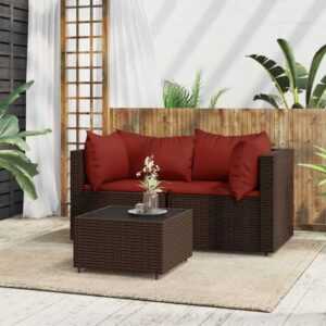 3-tlg. Garten-Lounge-Set, Gartenmöbel, Sitzgruppe Gartenset mit Kissen Braun Poly Rattan LLOAQ233756 Maisonchic