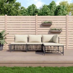 4-tlg. Garten-Lounge-Set, Gartenmöbel, Sitzgruppe Gartenset mit Kissen Anthrazit Poly Rattan LLOAQ929221 Maisonchic