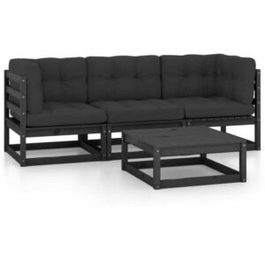 4-tlg. Garten-Lounge-Set mit Kissen Kiefer Massivholz Vidaxl Schwarz