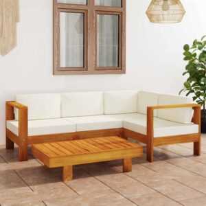 5-tlg. Garten-Lounge-Set mit Creme Auflagen Massivholz Akazie Vidaxl Weiß