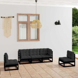 5-tlg. Garten-Lounge-Set mit Kissen Massivholz Kiefer Vidaxl Schwarz